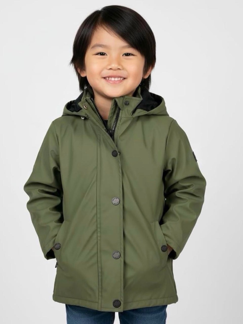 Hunter Kids Hooded Fleece Lined Raincoat - Matte Olive Green